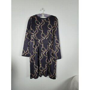 A.P.C Women's Chain Print Metallic Pleated A-Line Mini Dress Black Size Medium